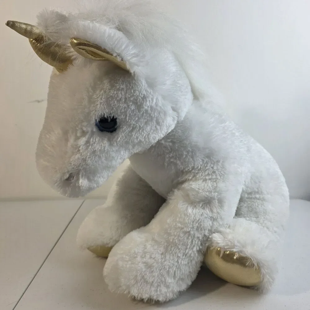Aurora Large Unicorn Plush White Gold Magical Fluffy Soft Toy Sitting 21” Tall